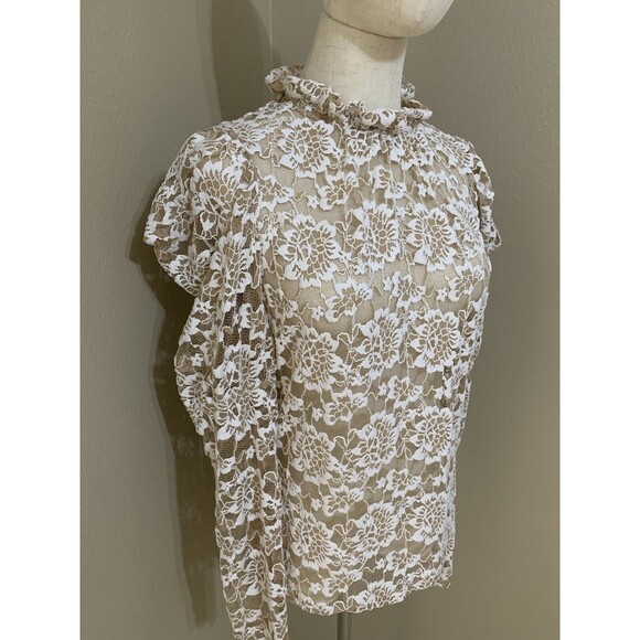 Dolan Anthropologie Lace Mock Neck Floral Ivory Blouse Long Sleeves MP - Picture 4 of 8
